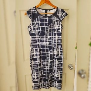 Medium Fitted Dress, navy and white pattern